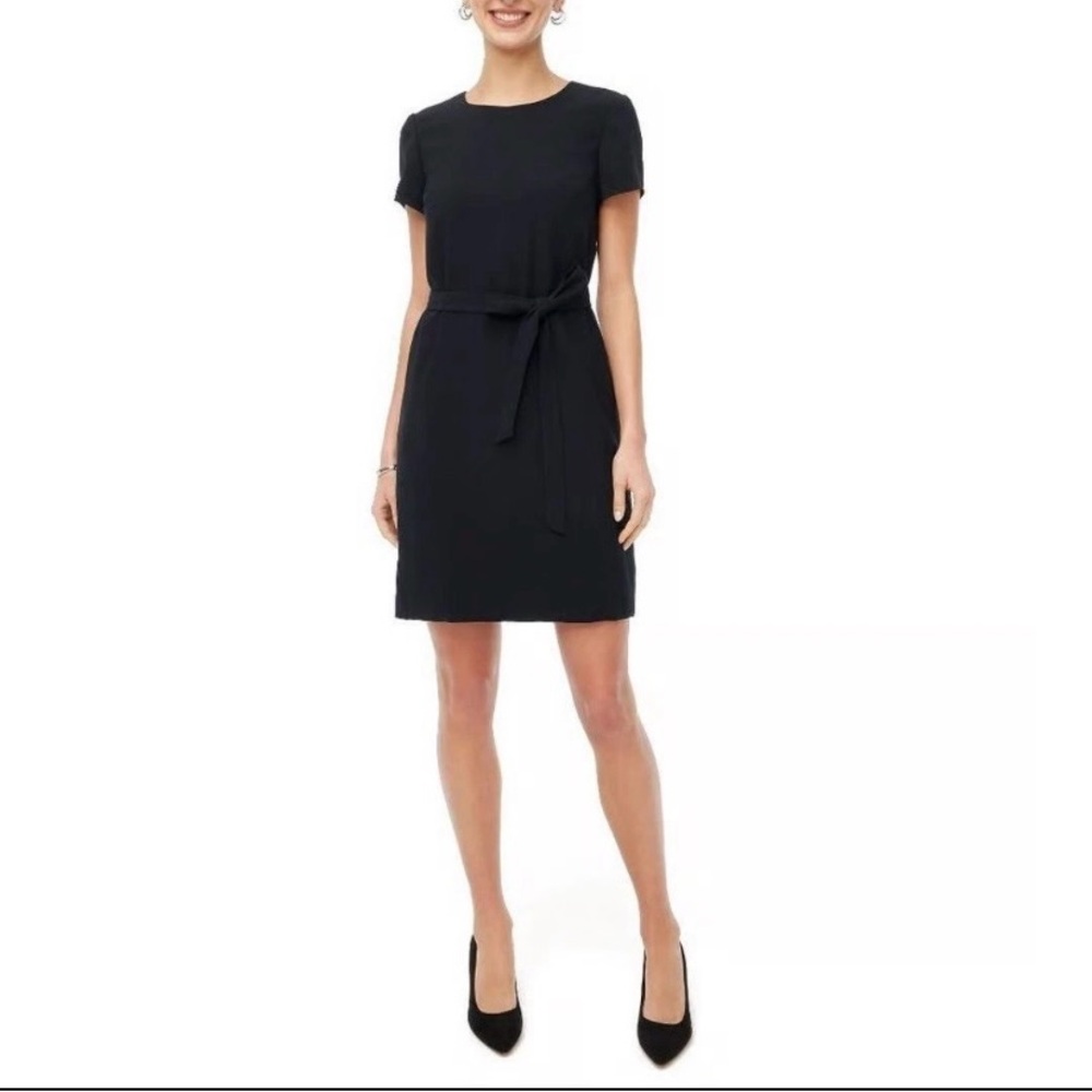 J. Crew Black Short Sleeve Belted Sheath Suiting Dress Women Size 12 Business